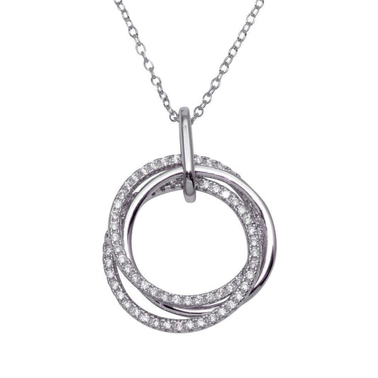Sterling Silver 925 Rhodium Plated Rolling Circle Promise Love CZ Pendant Chain
