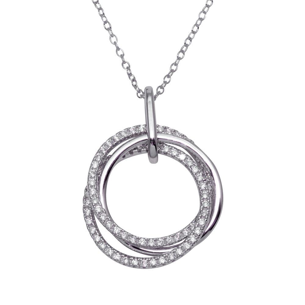 Sterling Silver 925 Rhodium Plated Rolling Circle Promise Love CZ Pendant Chain