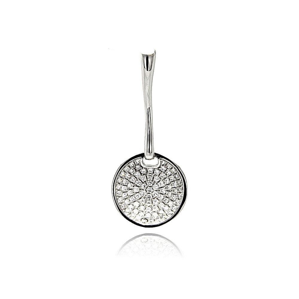 Sterling Silver 925 Rhodium Plated Circle Micro Pave CZ Dangling Pendant