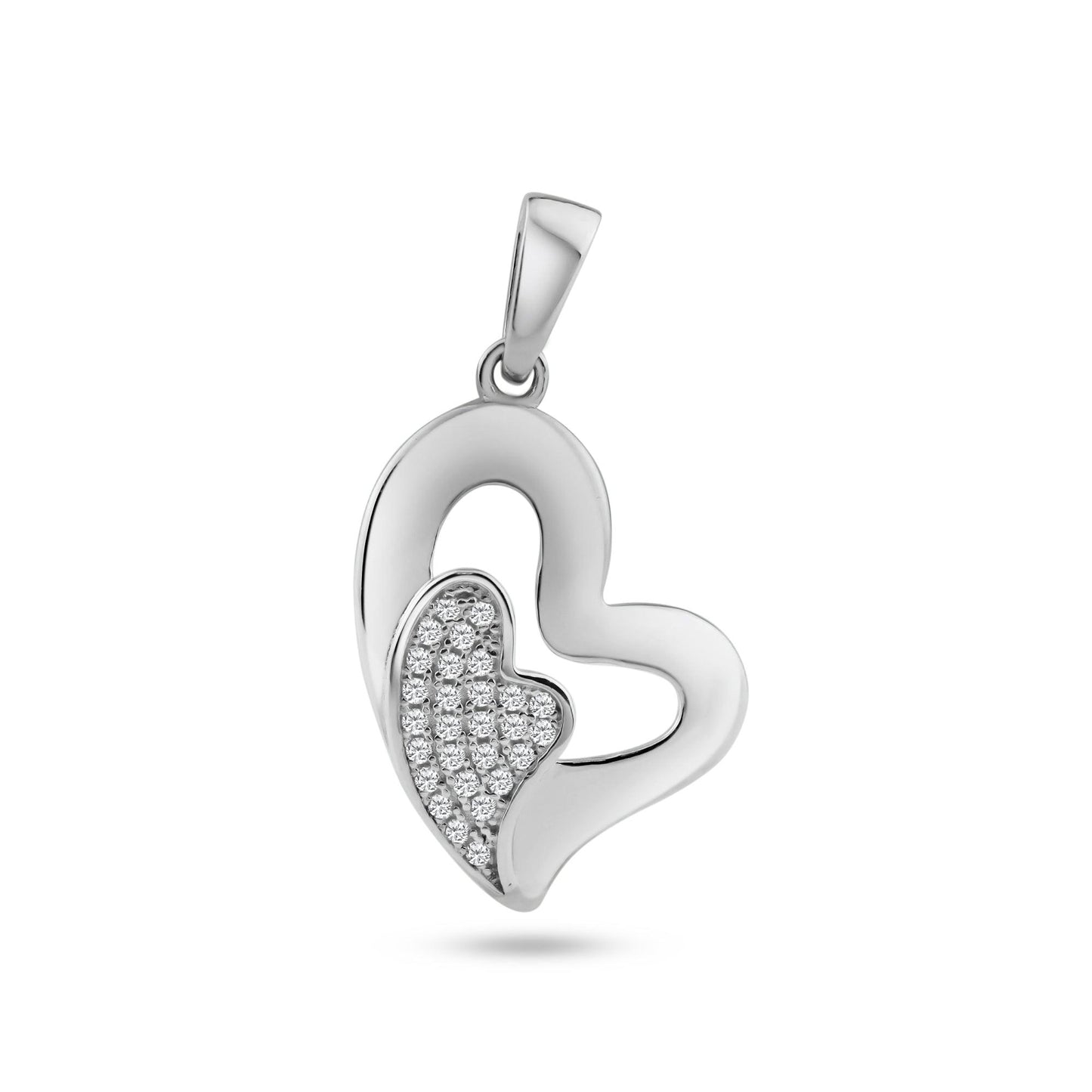 Sterling Silver 925 Rhodium Plated Open Heart Micro Pave CZ Mini Heart Pendant