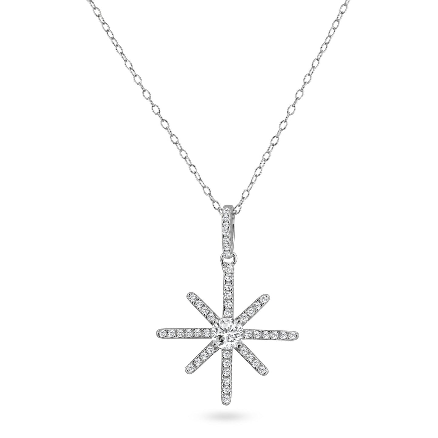 Sterling Silver 925 Rhodium Plated Clear CZ Shining Star Snowflake PENDANT ONLY