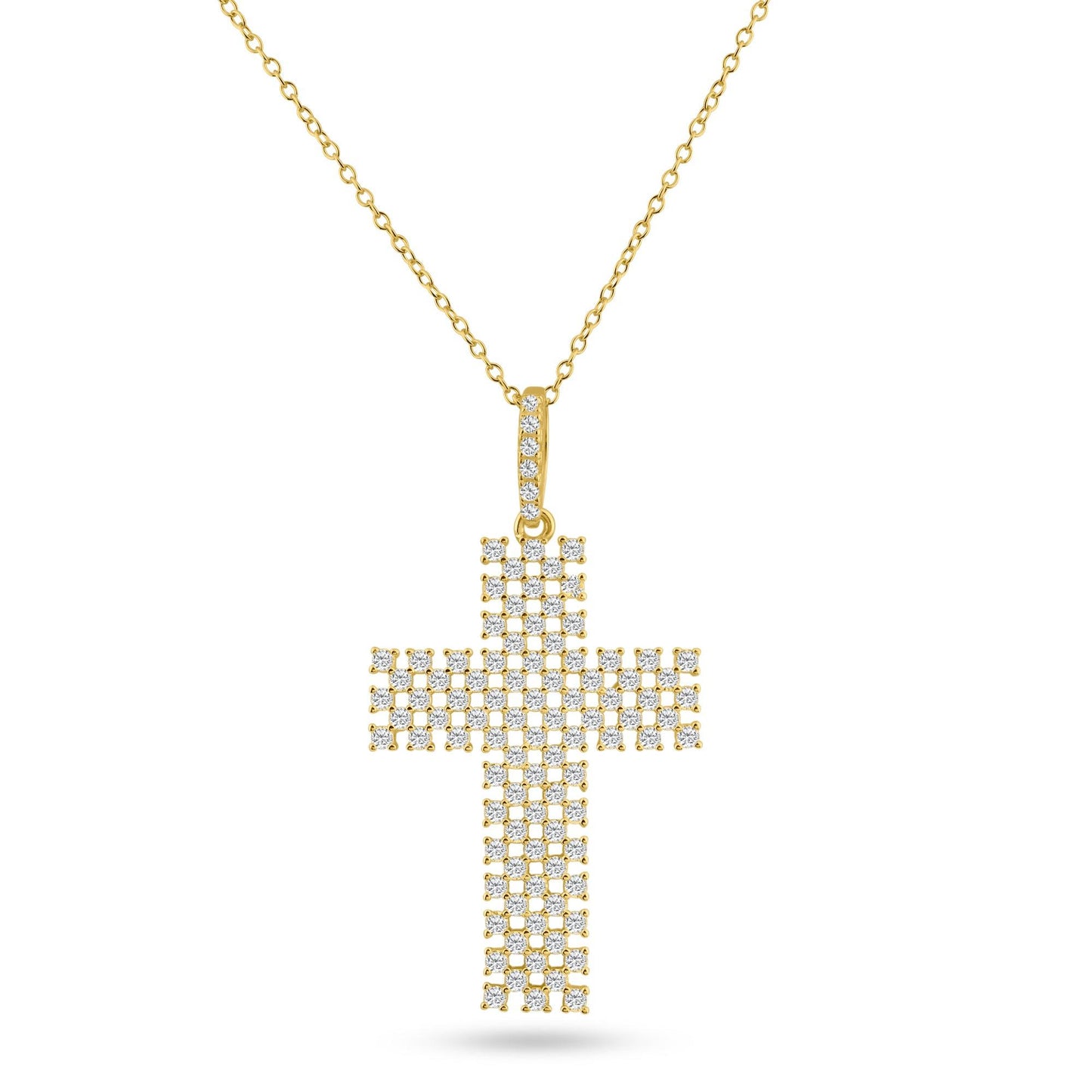Sterling Silver 925 Rose Gold Plated Open Checkered Cross CZ Pendant Chain