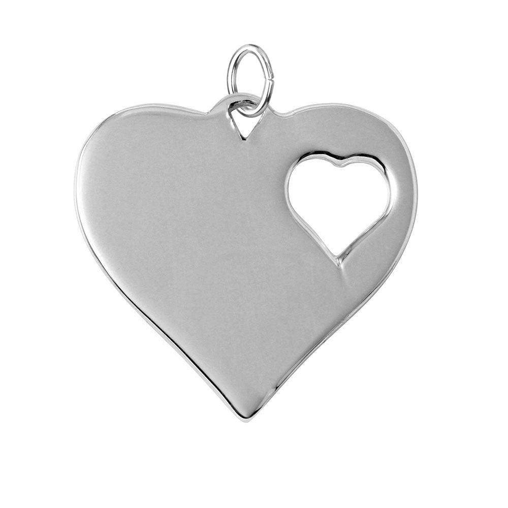 Sterling Silver 925 Rhodium Plated Heart Charm 1 Cut Out Promise Love Pendant