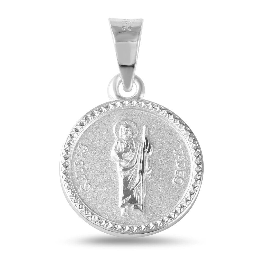 Sterling Silver 925 High Polished Saint Jude Tadeo Medallion Pendant Charm