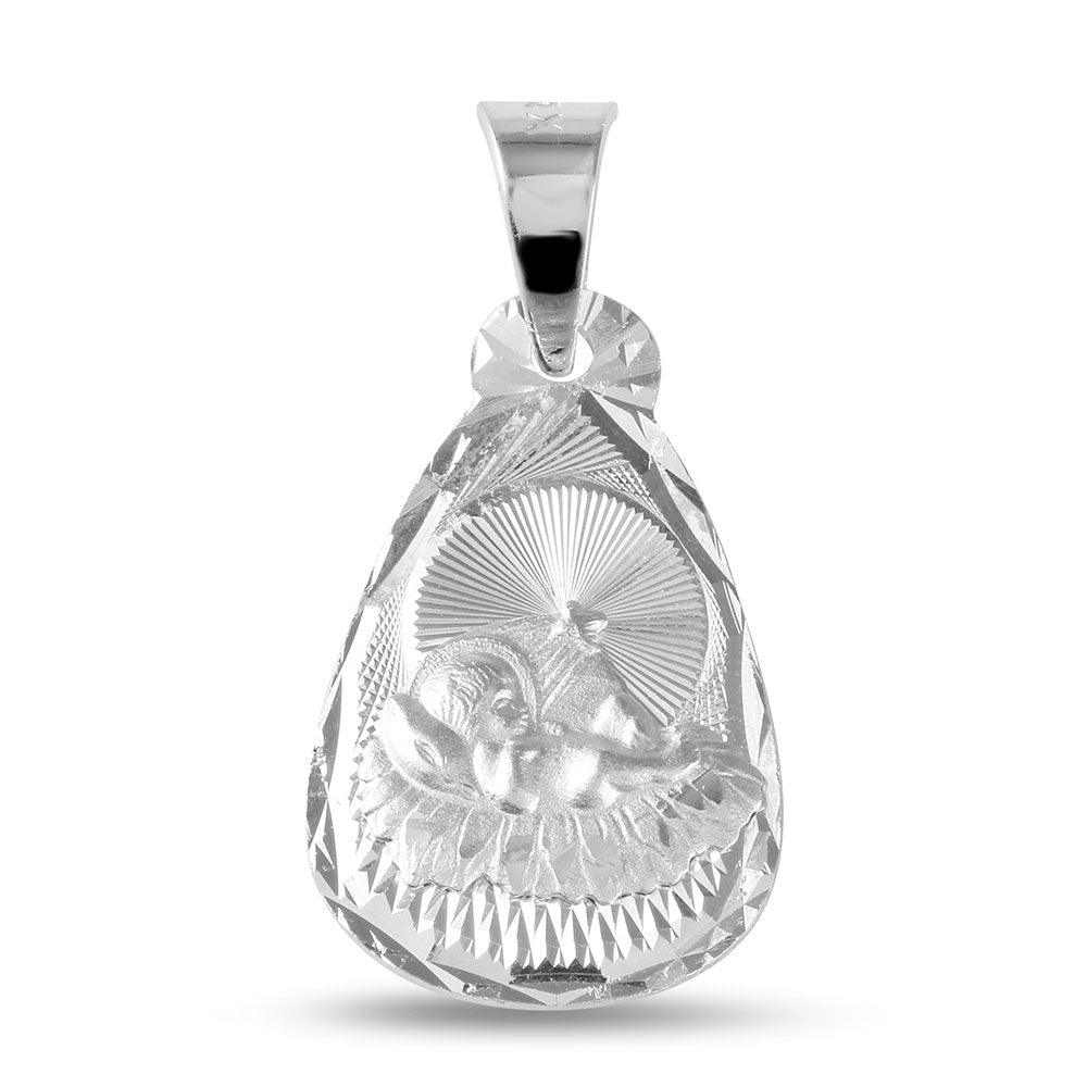 Sterling Silver 925 High Polished Teardrop Baby Baptism Medallion Catholic Charm