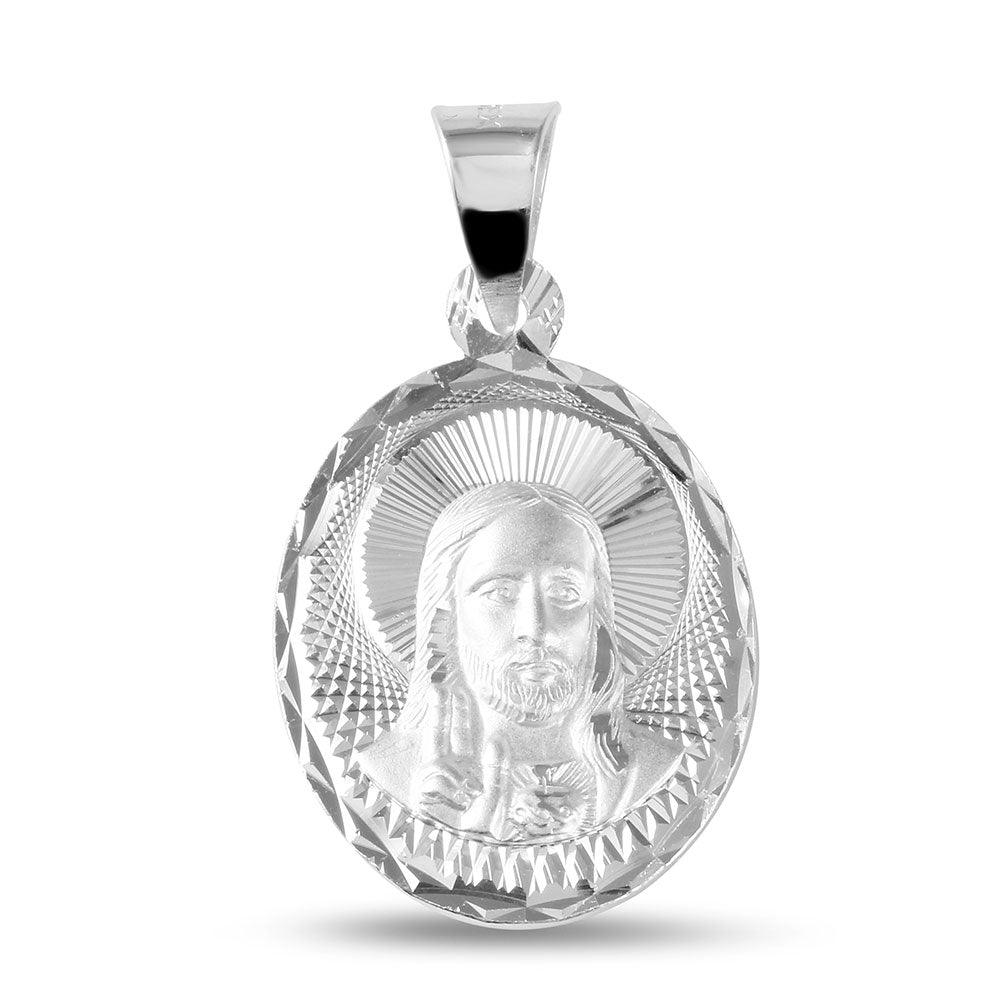 Sterling Silver 925 High Polished Diamond Cut Jesus Medallion Catholic New Charm