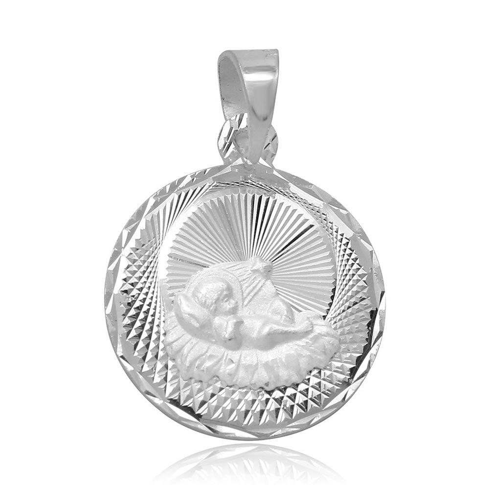 Solid 925 Sterling Silver Baby Baptism Round Medallion Catholic Christian Charm