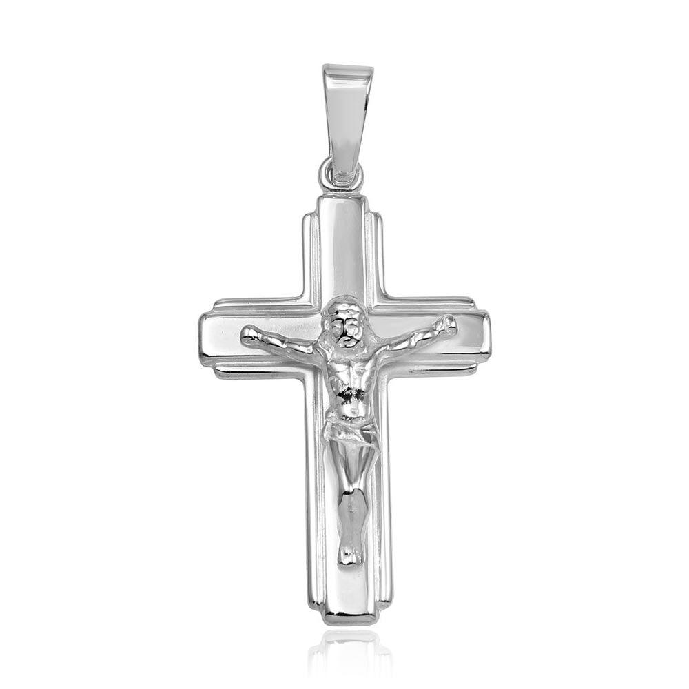 925 Sterling Silver Border Edge Crucifix Cross Christian Jesus Savior Pendant