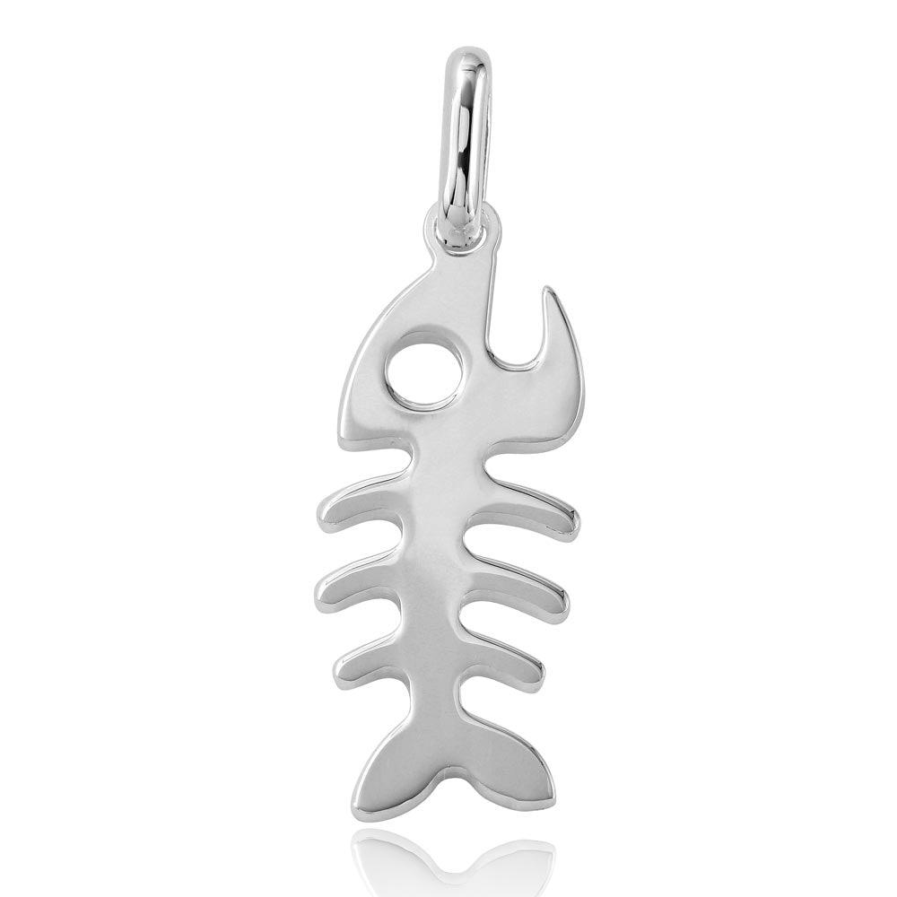 Rhodium Plated 925 Sterling Silver Fish Bone Pendant Small Animal Ocean Charm