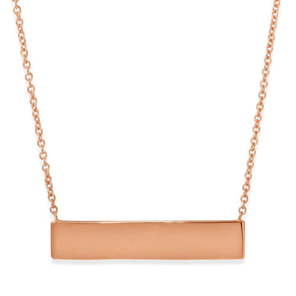 14k Rose Gold Plated 925 Sterling Silver Small Bar ID Tag Pendant Chain Necklace