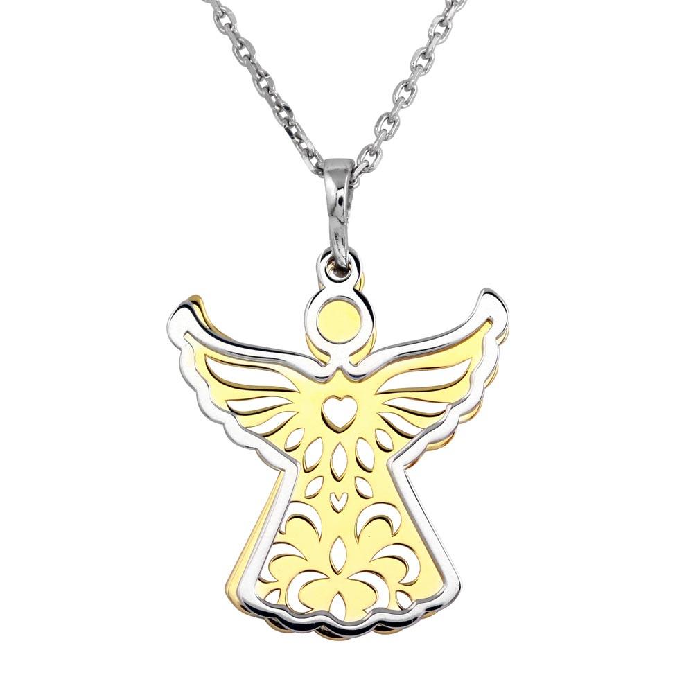 Two-Tone 14k Gold Plated 925 Sterling Silver Angel Heavon Singing Charm Necklace