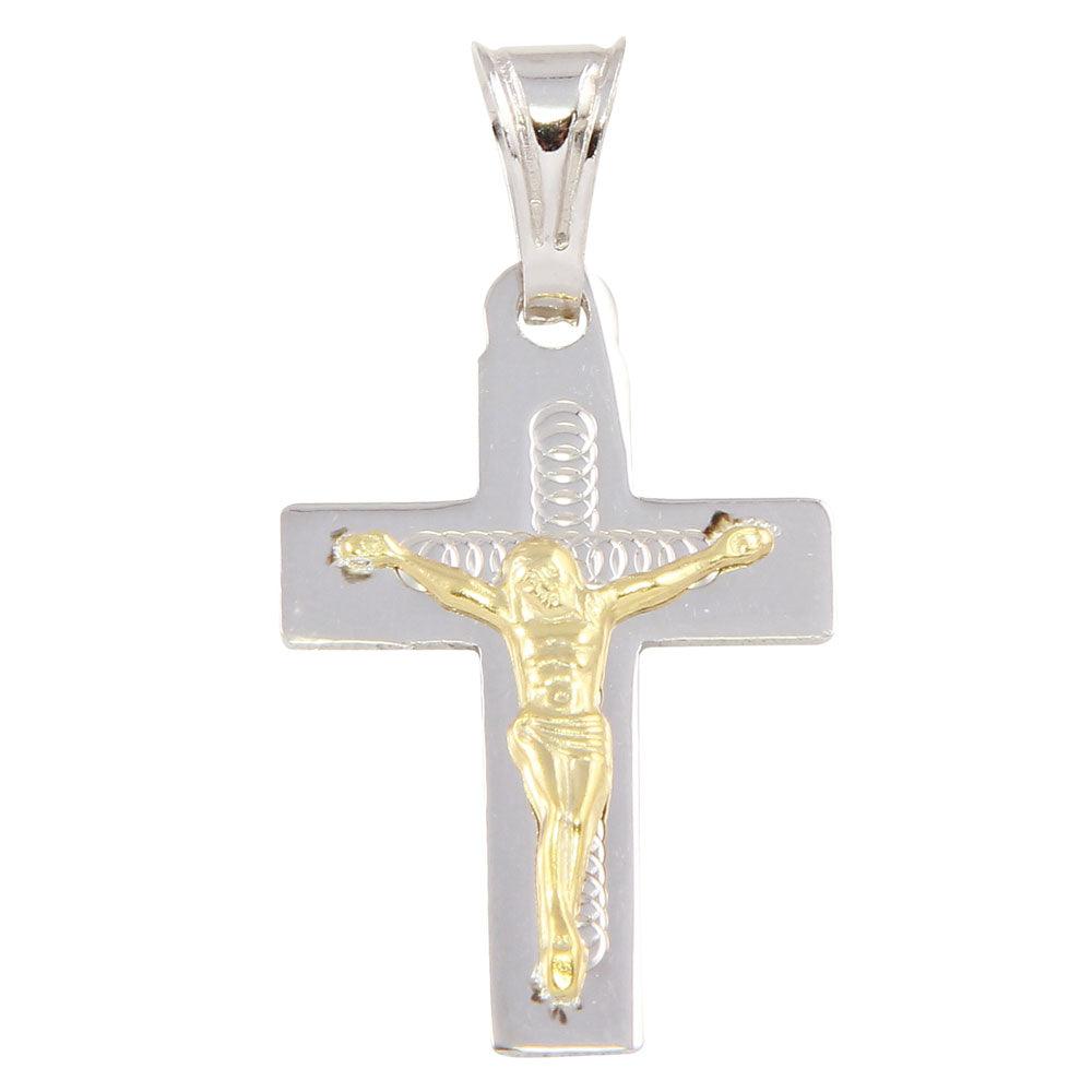 Two Tone 925 Sterling Silver Small Gold Plated Jesus Cross Christian Pendant