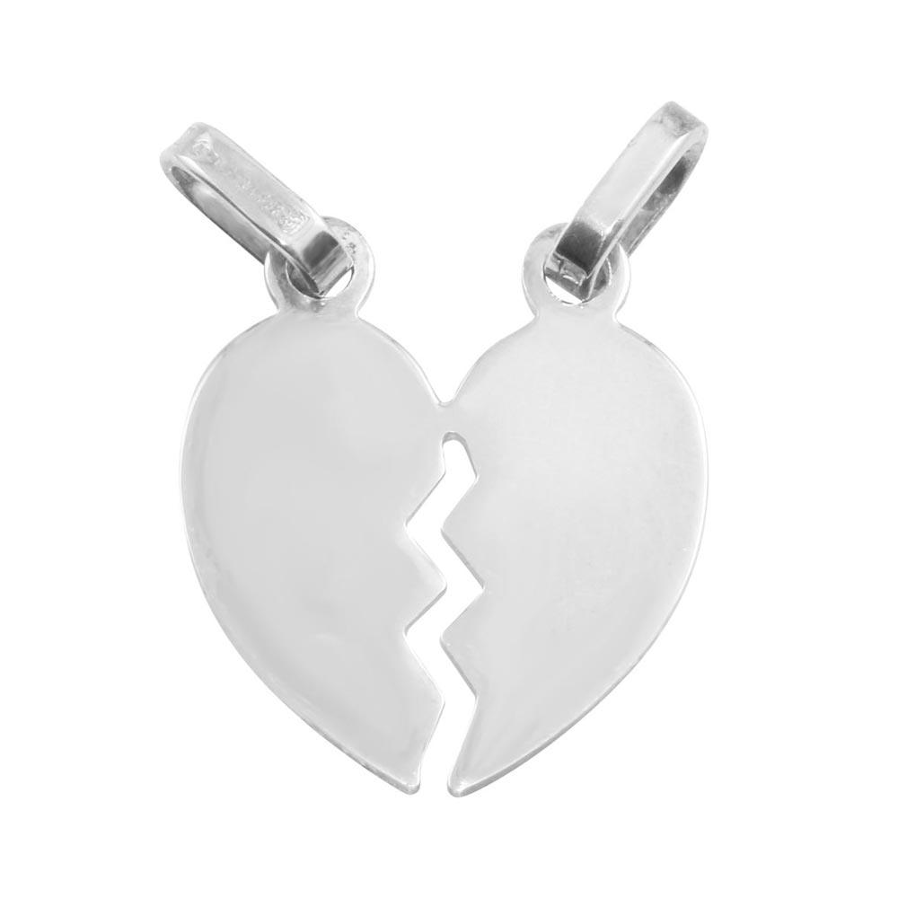 Rhodium Plated 925 Sterling Silver Broken Heart Pendant Break Away Friendship