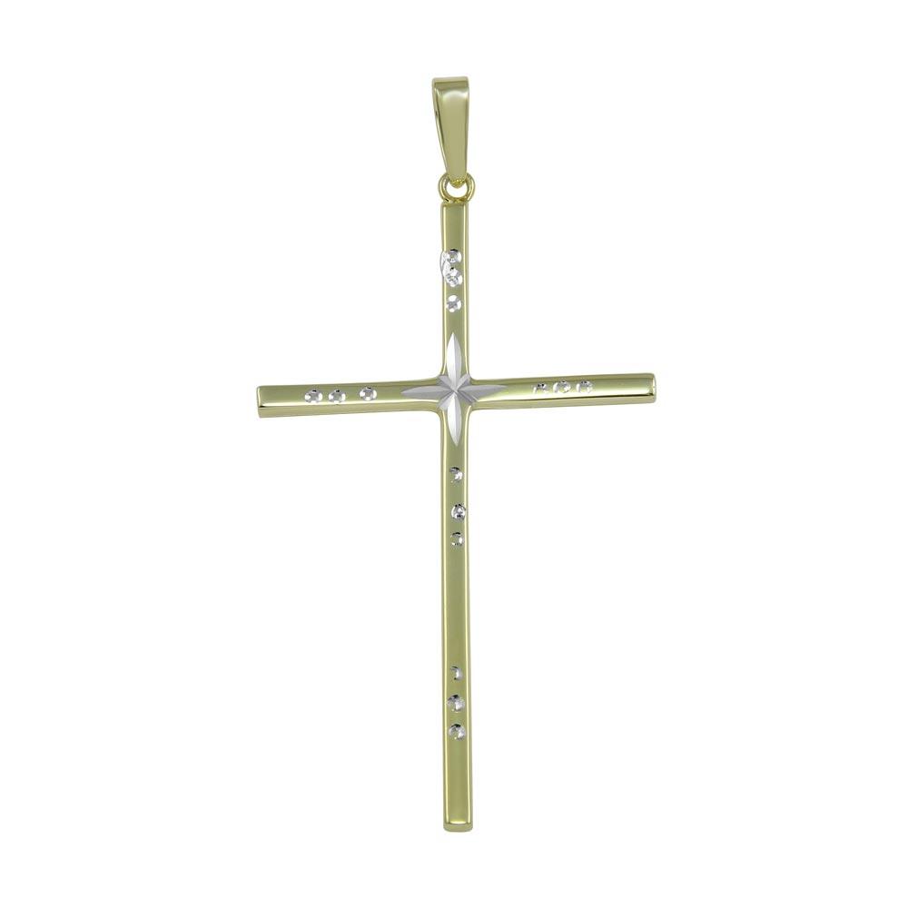 Gold Plated 925 Sterling Silver Engraved Diamond-Cut Cross Christian Pendant