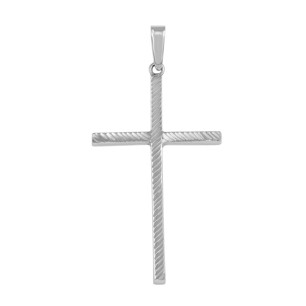 High Polished 925 Sterling Silver Textured Cross Christian Jesus Pendant