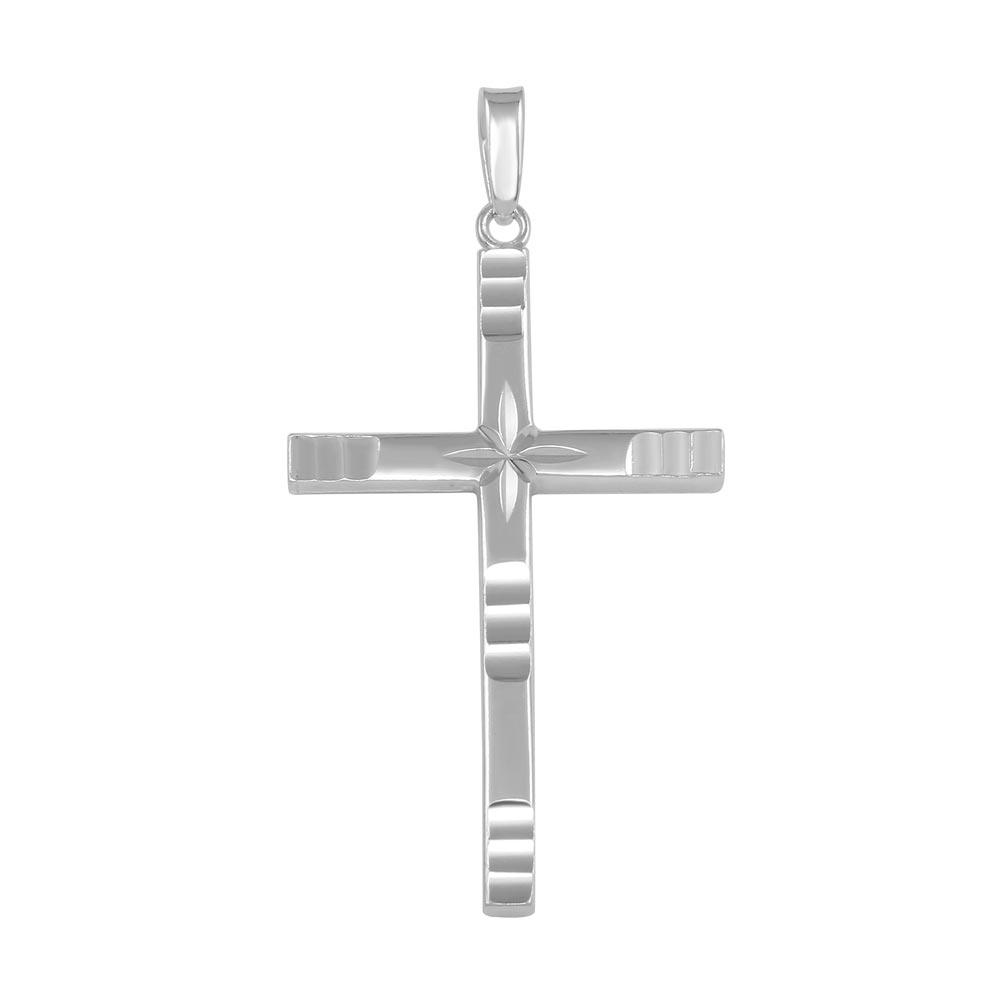 High Polished 925 Sterling Silver Engraved Cross Christian Star Pendant