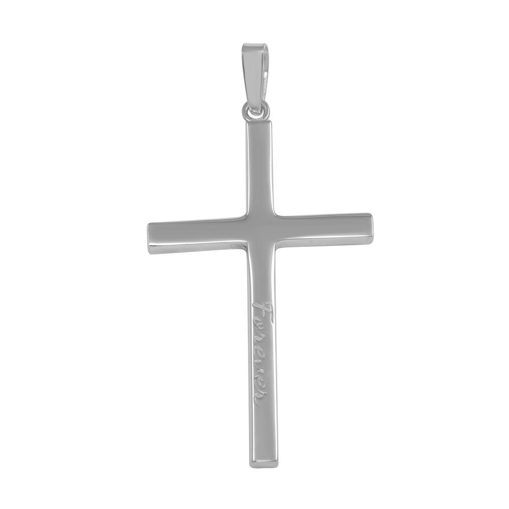 High Polished 925 Sterling Silver Engraved "Forever" Cross Christian Pendant