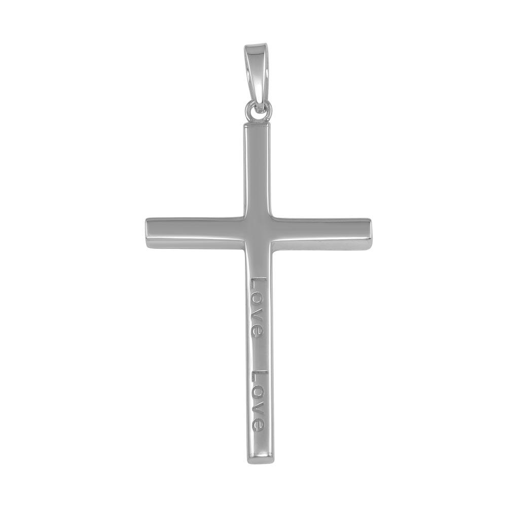 High Polished 925 Sterling Silver Engraved "Love" Cross Christian Pendant