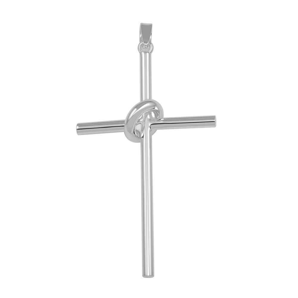 Solid 925 Sterling Silver Engraved Cross in Hoop Love Knot Christian Pendant