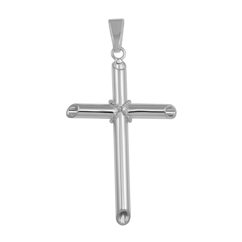 High Polished 925 Sterling Silver Large Rope Hollow Cross Christian Knot Pendant