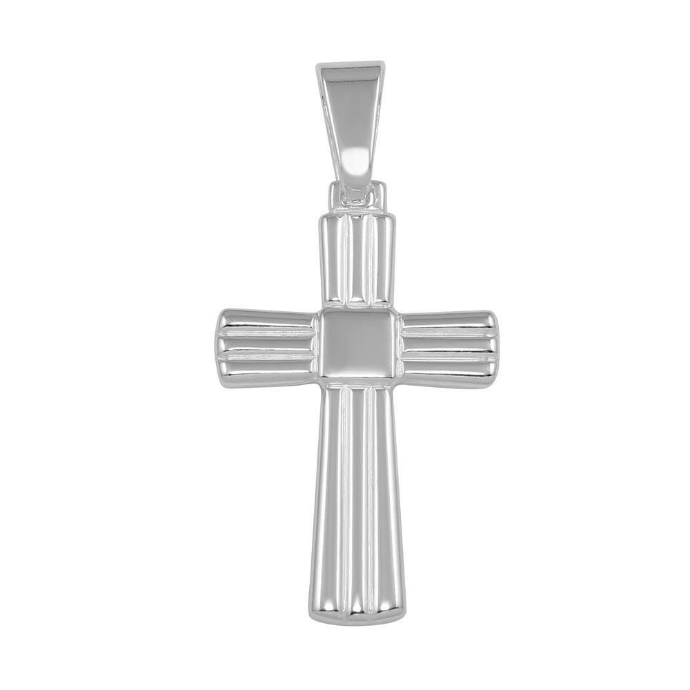 High Polished 925 Sterling Silver Small Engraved Cross Christian Jesus Pendant