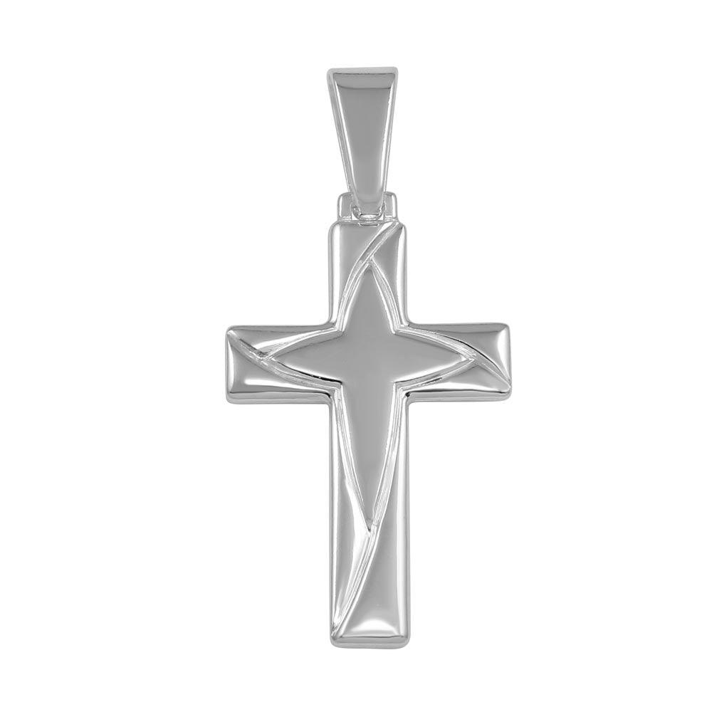 High Polished 925 Sterling Silver Engraved Cross Christian Jesus Charm Pendant