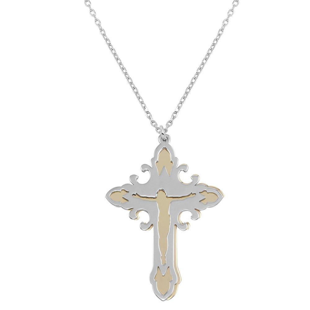 Two-Tone Rose Gold Plated 925 Sterling Silver Jesus Cross Pendant Chain