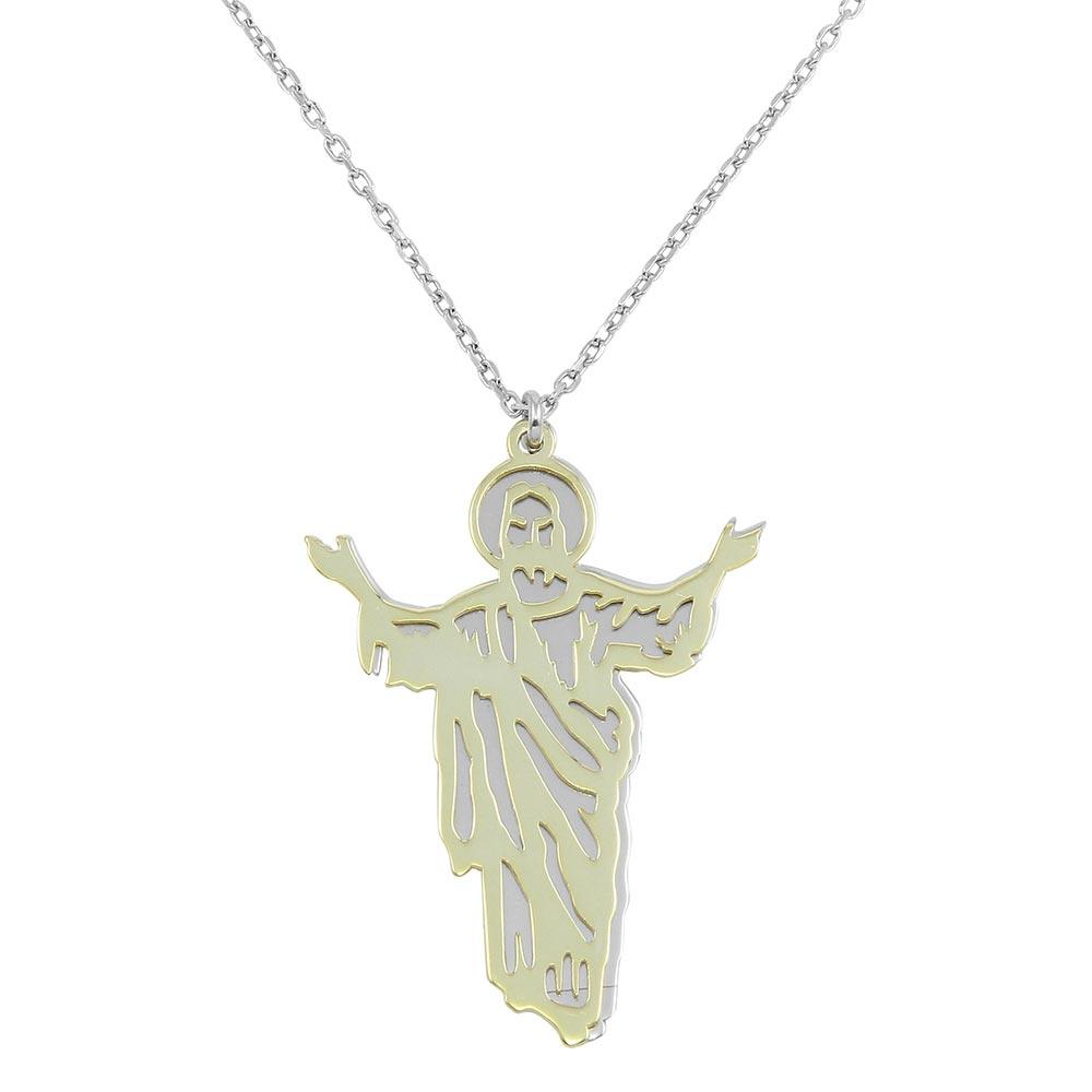 Two-Tone Gold Plated 925 Sterling Silver Jesus Overlay Heaven Pendant Necklace