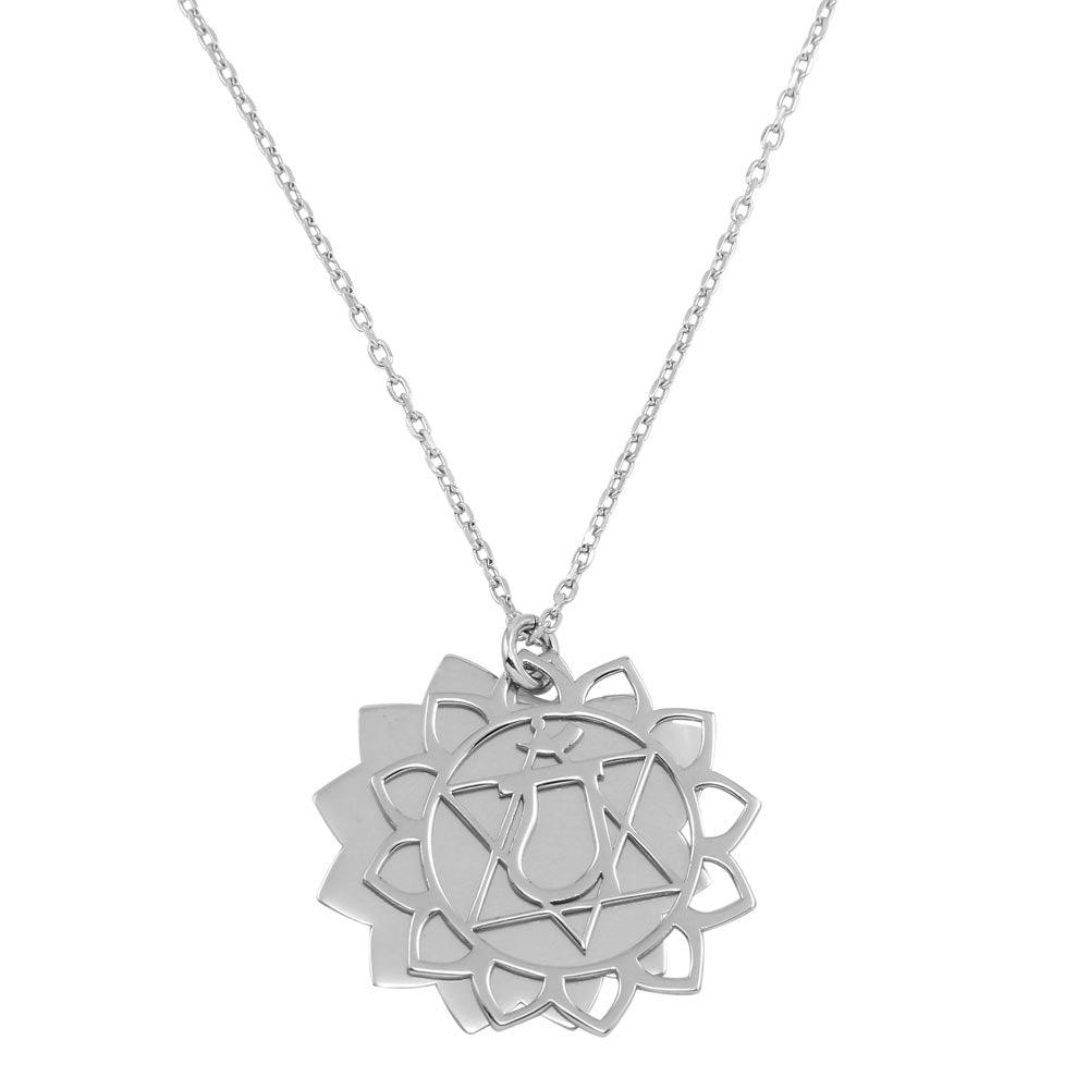 Rhodium Plated 925 Sterling Silver Anahata Chakra Star of David Pendant Necklace