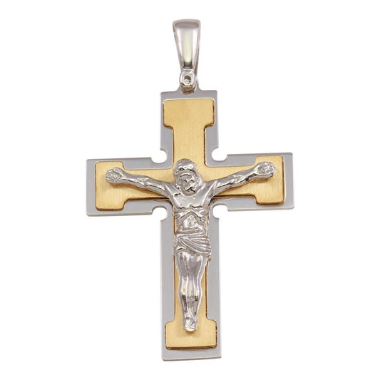Two-Toned Gold Plated 925 Sterling Silver Crucifix Cross Christian Pendant