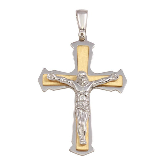Two-Toned Gold Plated 925 Sterling Silver Crucifix Cross Jesus Pendant