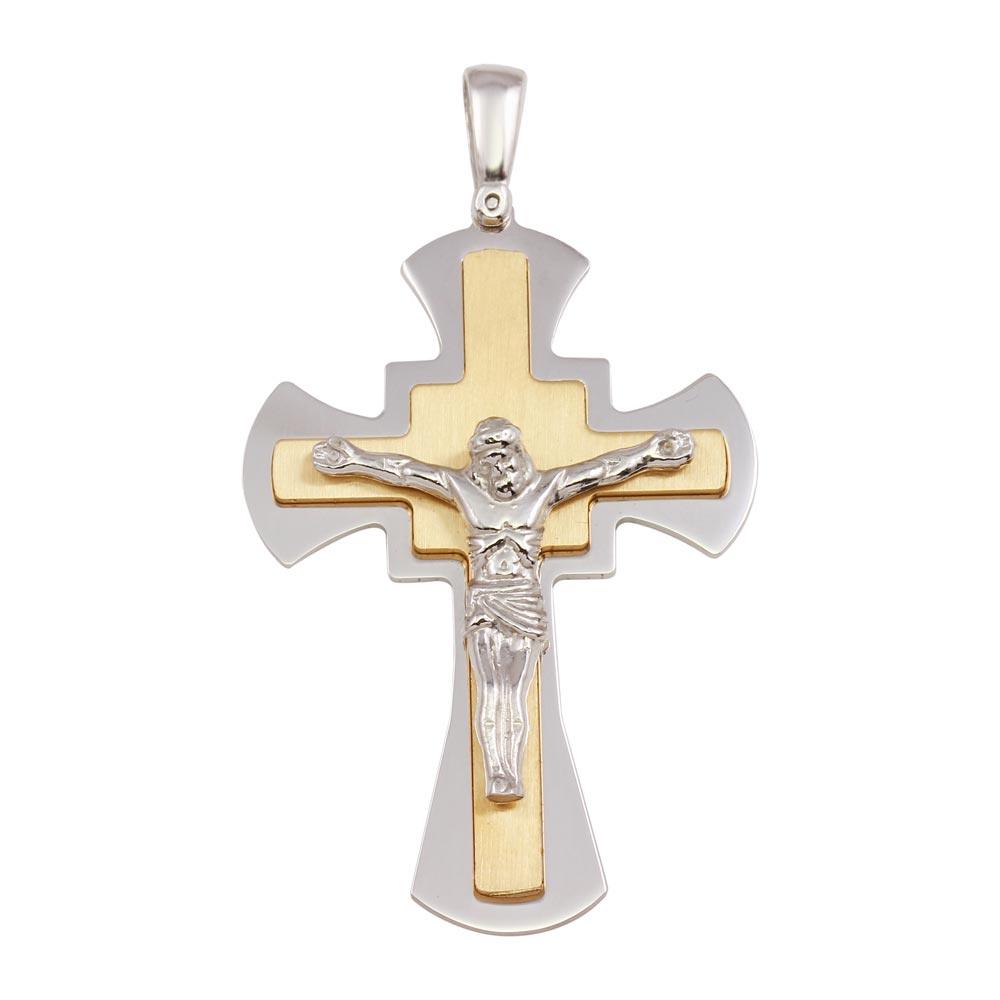 Two-Toned Gold Plated 925 Sterling Silver Large Crucifix Christian Cross Pendant