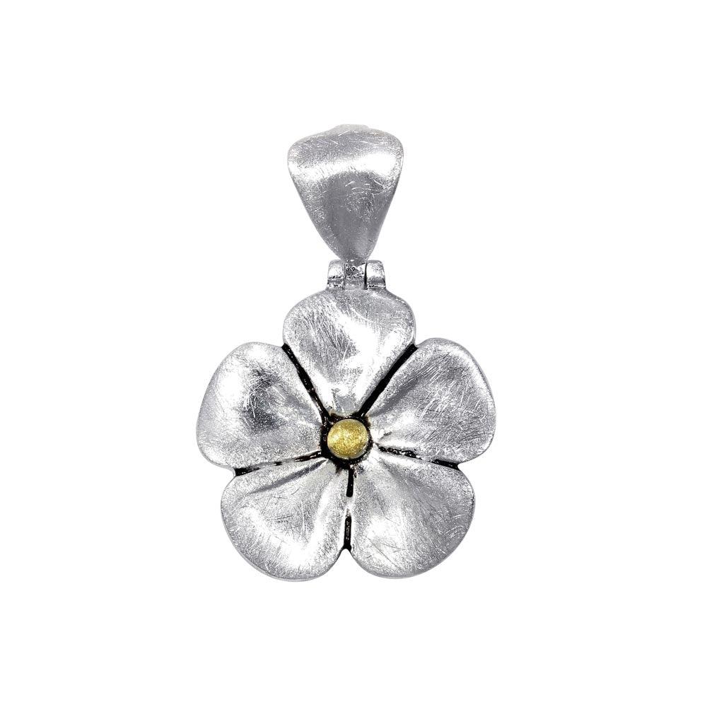 Sterling Silver Matte Finish Clover Leaf Pendant Small Plumeria Flower Charm