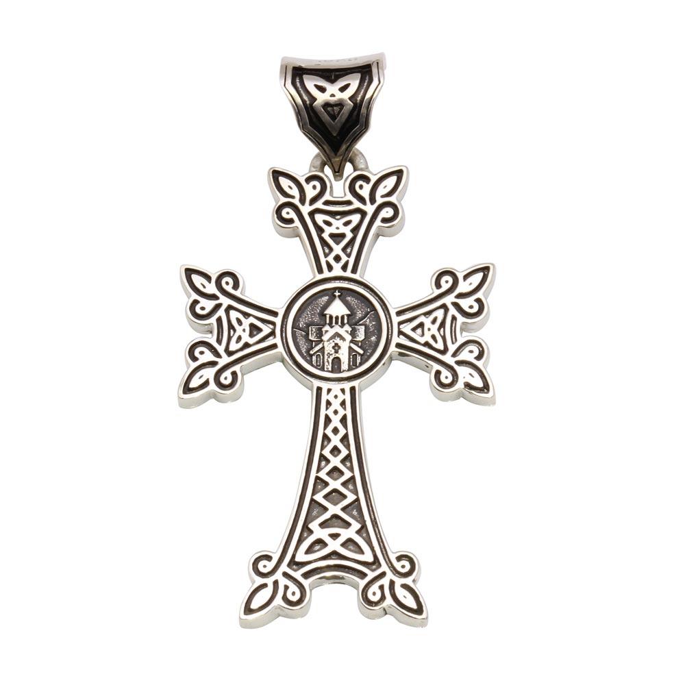 925 Sterling Silver Back to Back Oxidized Armenian Cross Pendant Christian Charm