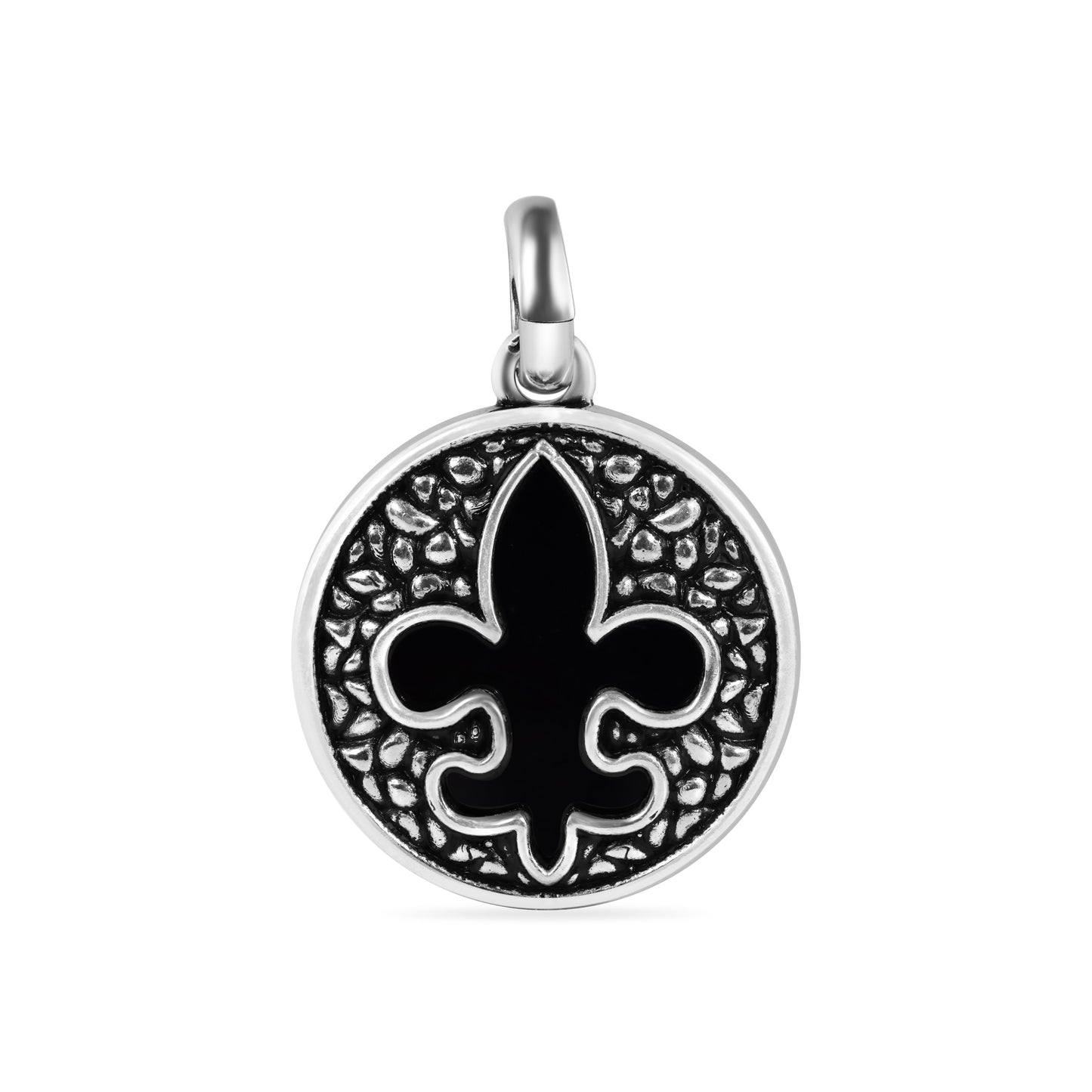 Oxidized 925 Sterling Silver Disc Fleur De Lis Medallion Round Charm Pendant