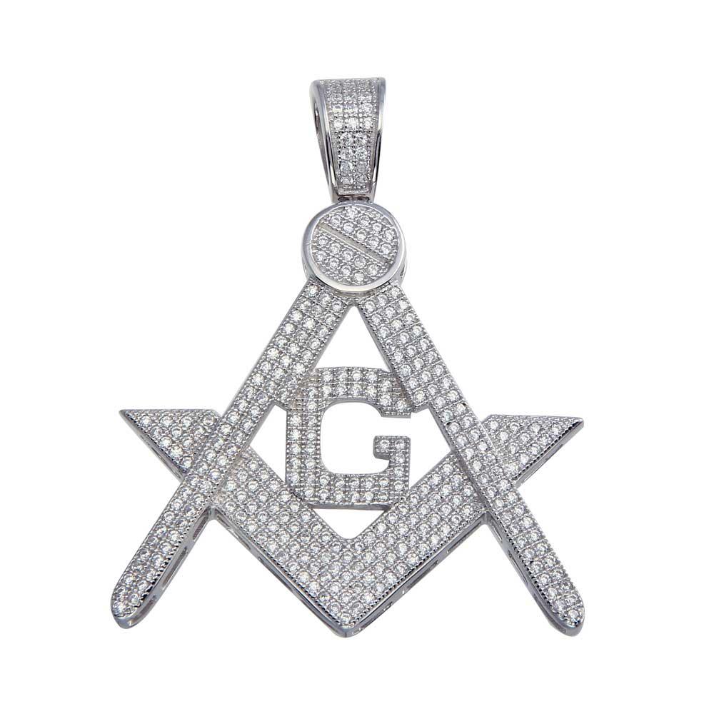 Rhodium Plated 925 Sterling Silver CZ Masonic Symbol Hip Hop G Charm New Pendant