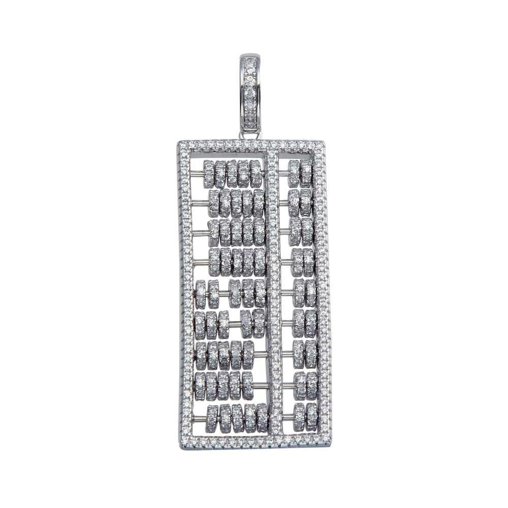 Rhodium Plated 925 Sterling Silver CZ Abacus Hip Hop Math School Student Pendant