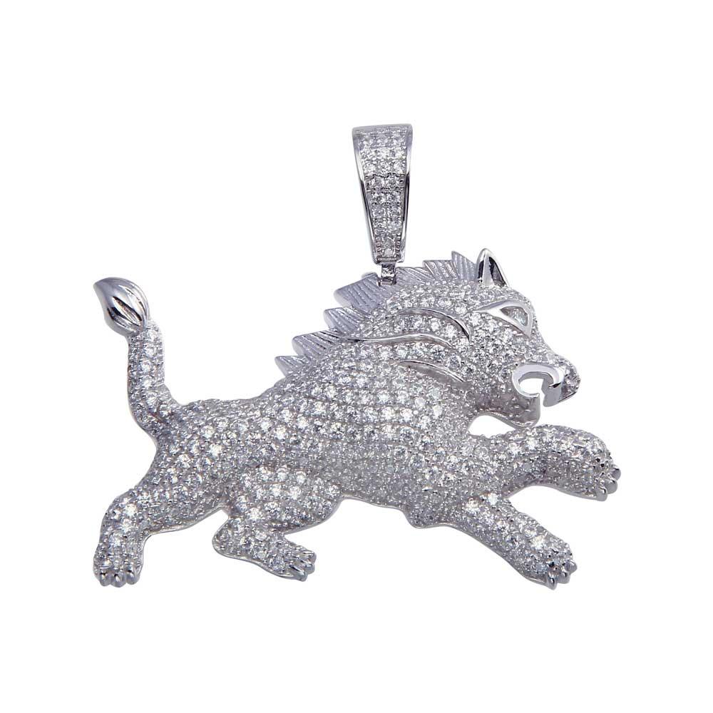 Rhodium Plated 925 Sterling Silver Lion Hip Hop Pendant Animal Cat Large Charm