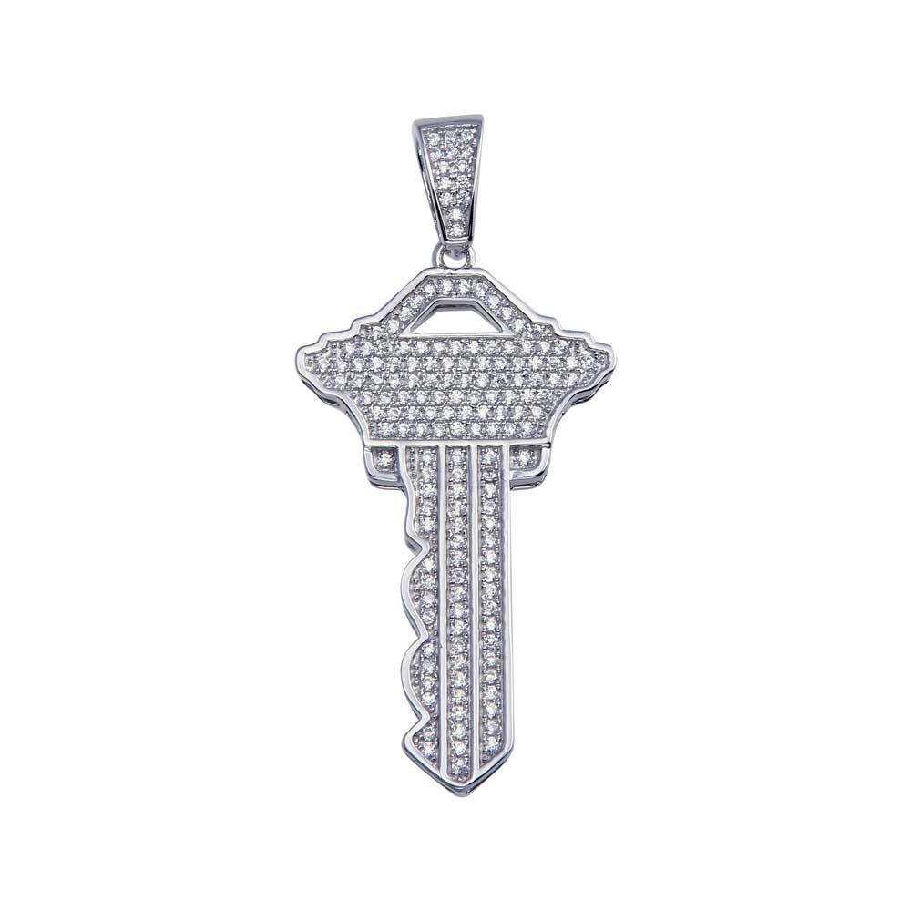 Rhodium Plated 925 Sterling Silver Key Hip Hop Pendant Car Home Locksmith Charm