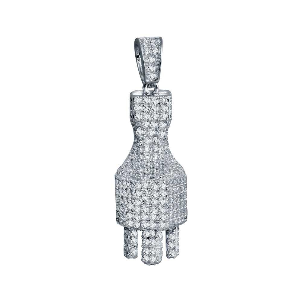 Rhodium Plated 925 Sterling Silver Electrical Style Outlet Plug Hip Hop Pendant