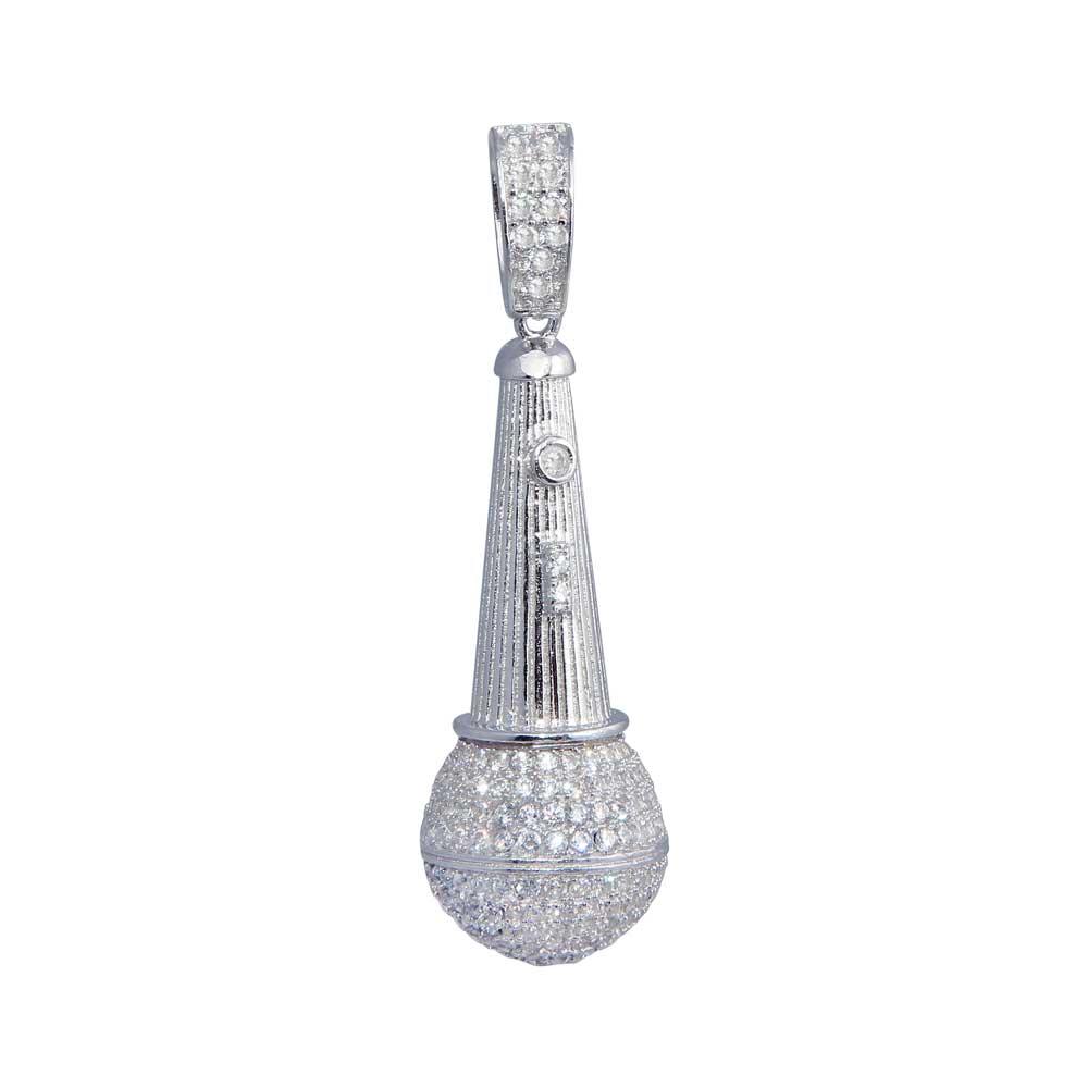 Rhodium Plated 925 Sterling Silver CZ Microphone Hip Hop Men's Iced Out Pendant
