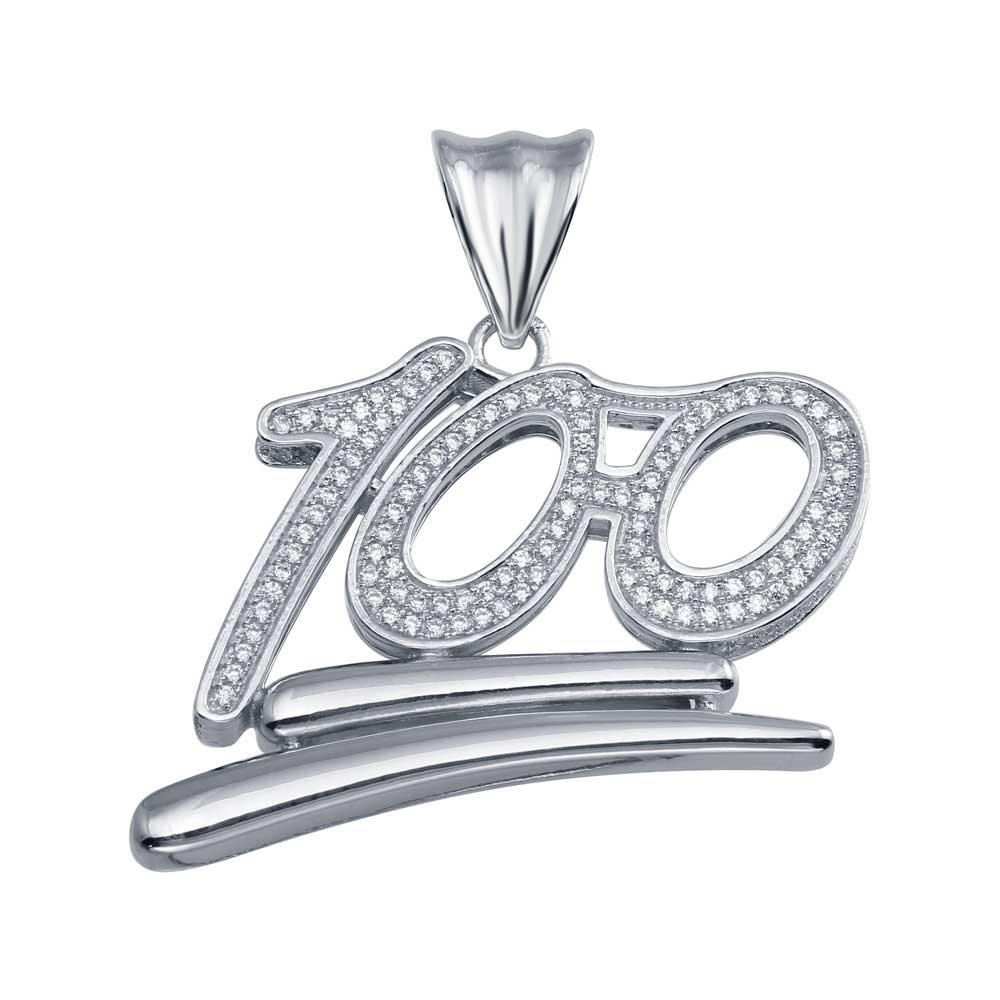 Rhodium Plated 925 Sterling Silver One Hundred Hip Hop Percent Perfect Pendant