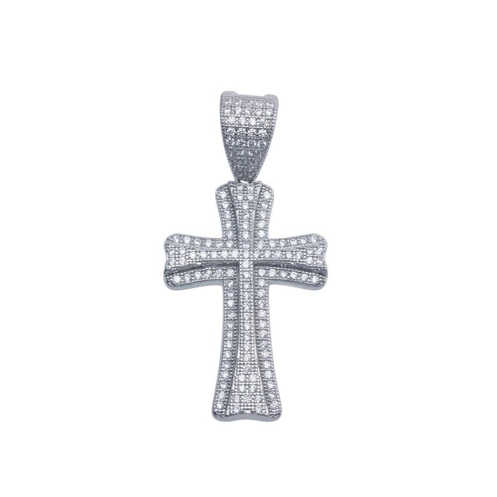 Rhodium Plated 925 Sterling Silver Jesus Cross CZ Hip Hop Christian Pendant