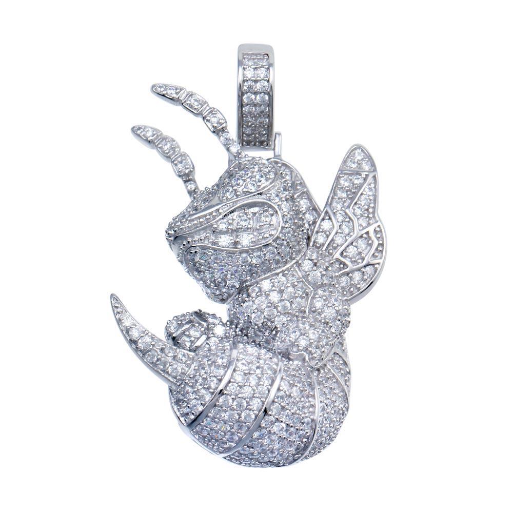 Rhodium Plated 925 Sterling Silver CZ Hornet Hip Hop Pendant Animal Bee Charm