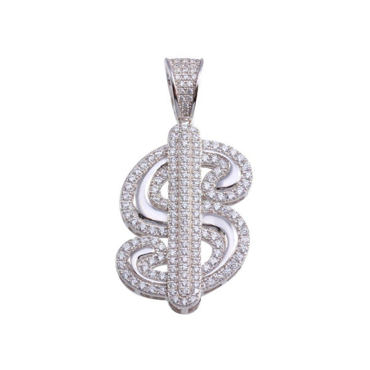 Gold Plated 925 Sterling Silver CZ Dollar Sign Hip Hop Pendant $ Money Charm