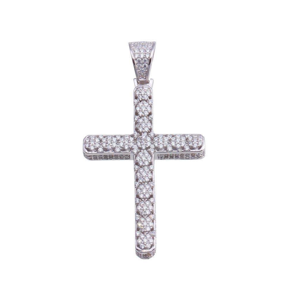 Rhodium Plated 925 Sterling Silver CZ Cross Hip Hop Christian Jesus Pendant