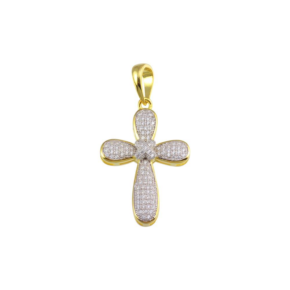 Gold Plated 925 Sterling Silver CZ Cross Hip Hop Christian Knot Forever Pendant
