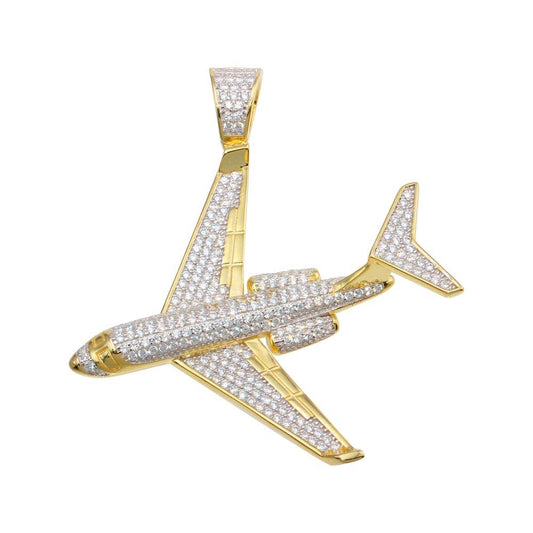 Gold Plated 925 Sterling Silver CZ Air Bus Hip Hop Jet Plane Aircraft Pendant