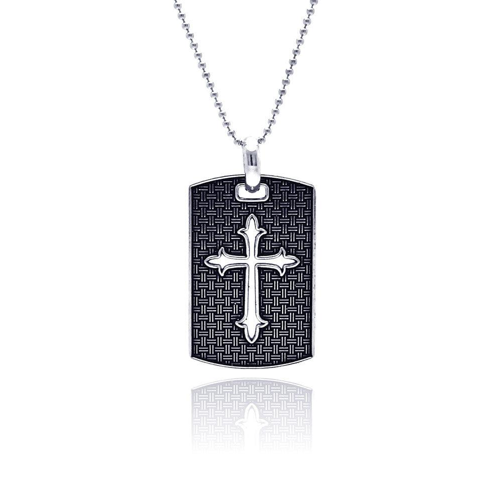 Oxidized 925 Sterling Silver Textured Religious Dogtag Christian Tag