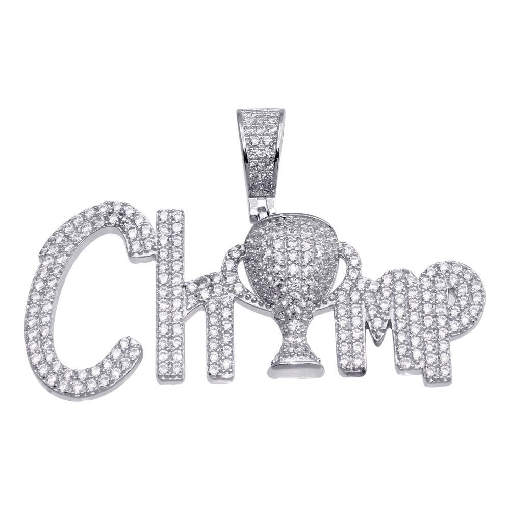 Rhodium Plated 925 Sterling Silver CZ Champ Sports Trophy Hip Hop Pendant